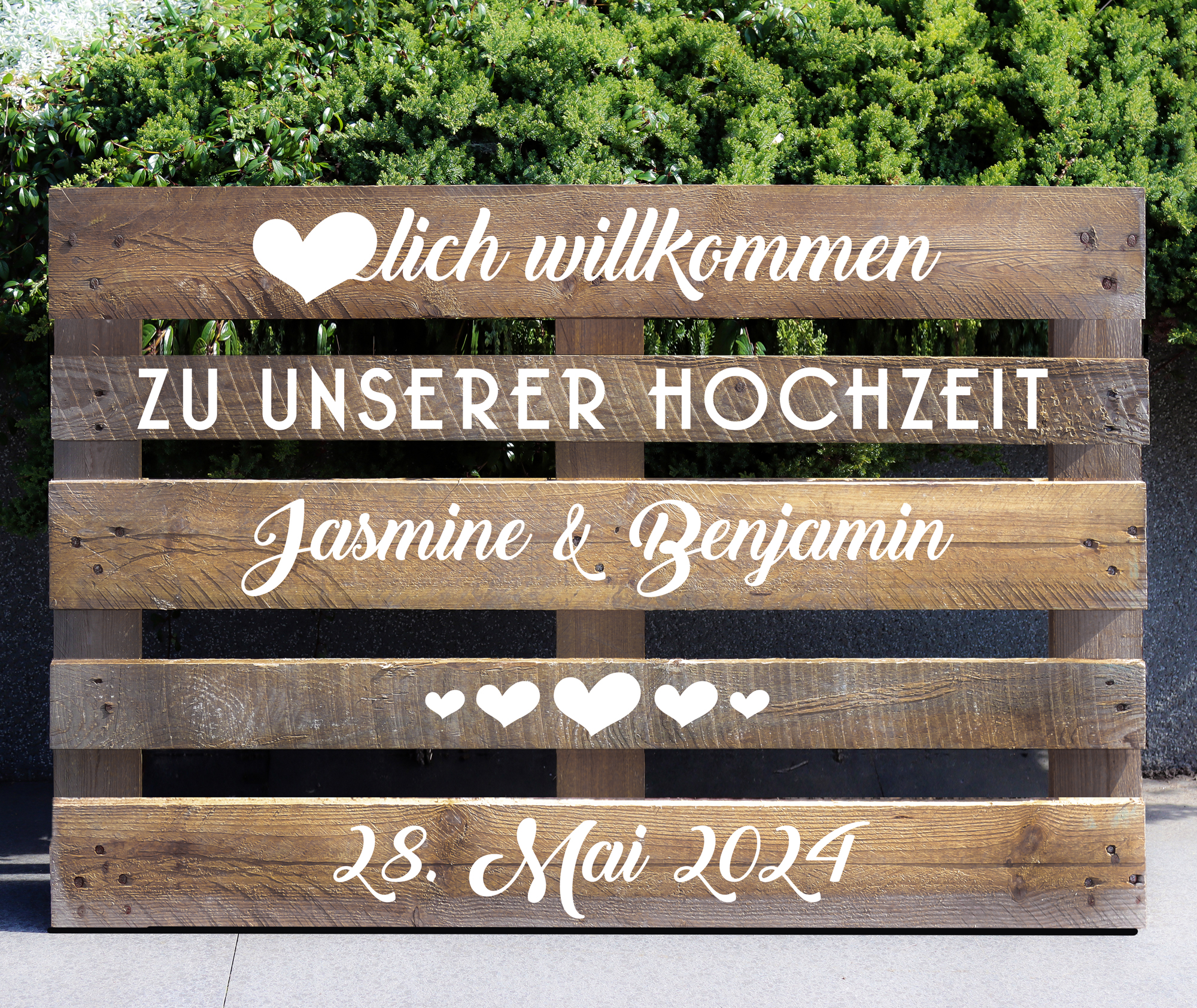 Palettenaufkleber "Hochzeit mit Herzen"