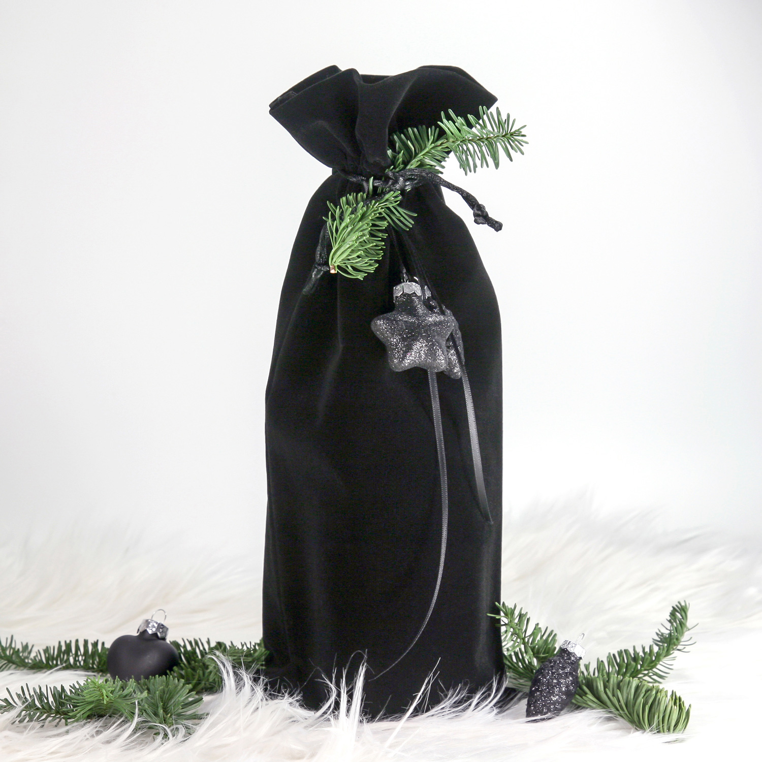 Samtbeutel für Flaschen "Schwarz" 16 x 37cm