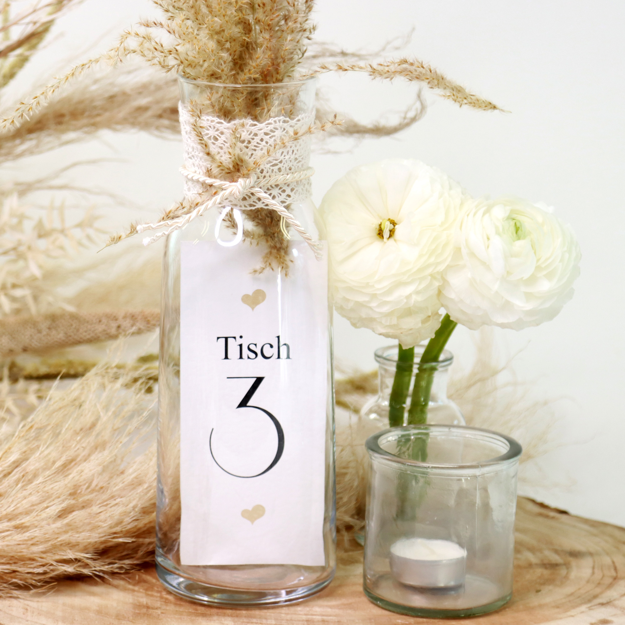 Tischnummer "Herz" Glasdeko (Nr. 1-12)