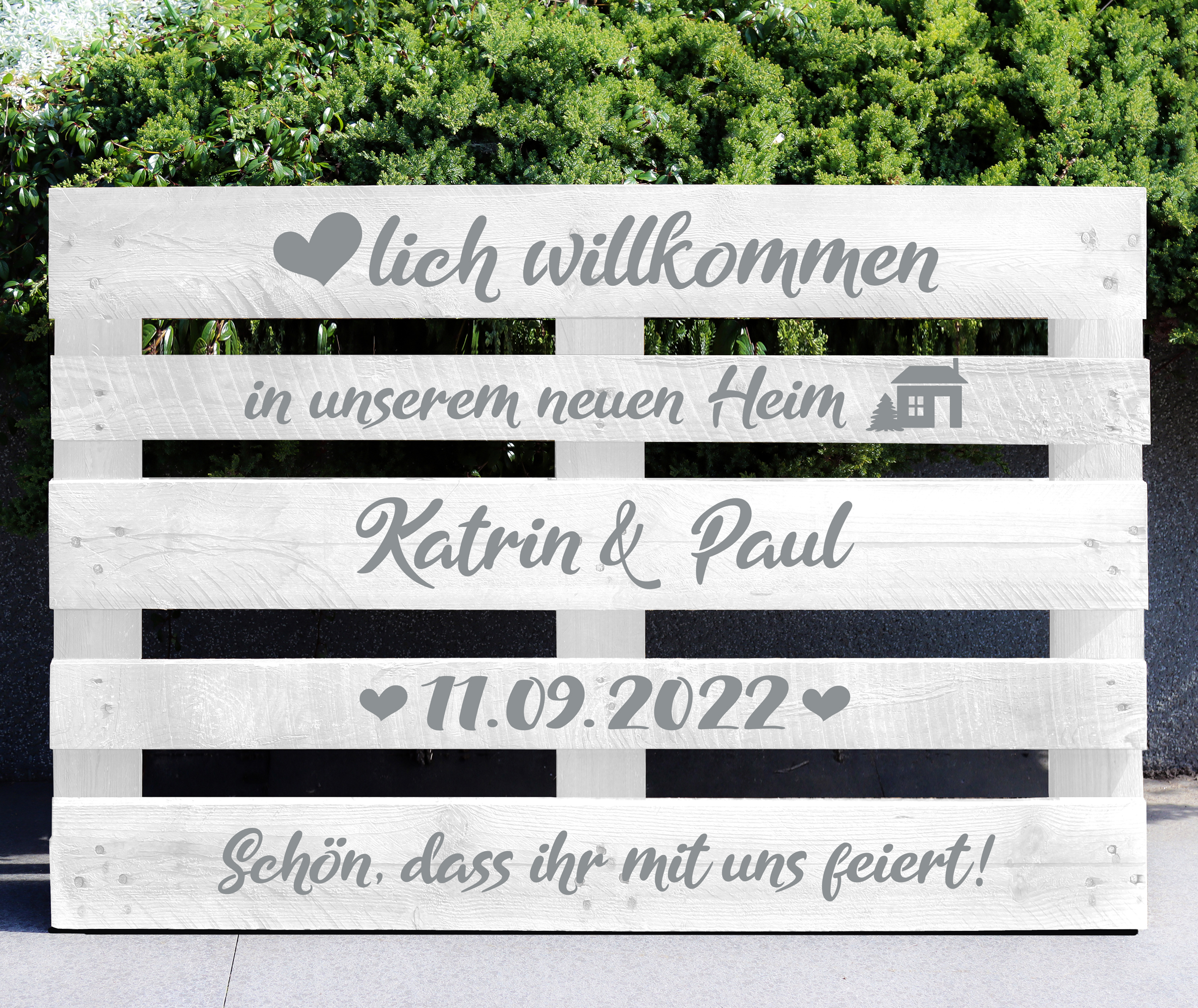 Palettenaufkleber "in unserem neuen Heim"