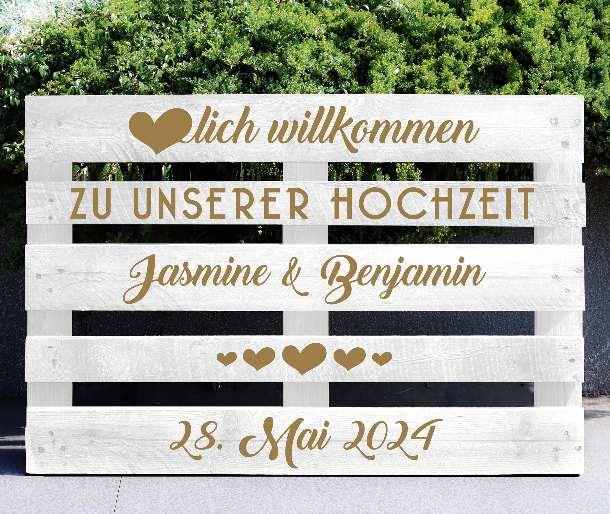Palettenaufkleber "Hochzeit mit Herzen"