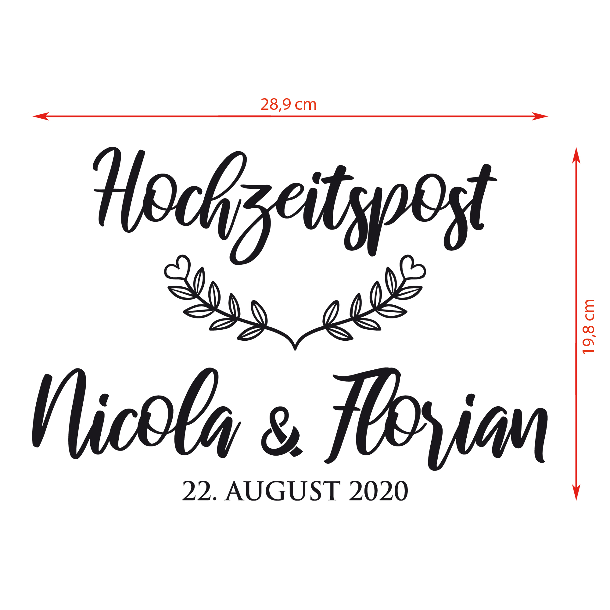 Aufkleber "Hochzeitspost" Nicola - personalisiert in 5 Farben