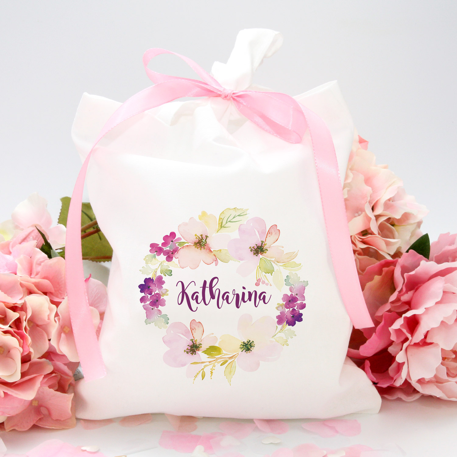 Stofftasche "Weiß" Flower (22x26cm) - personalisiert