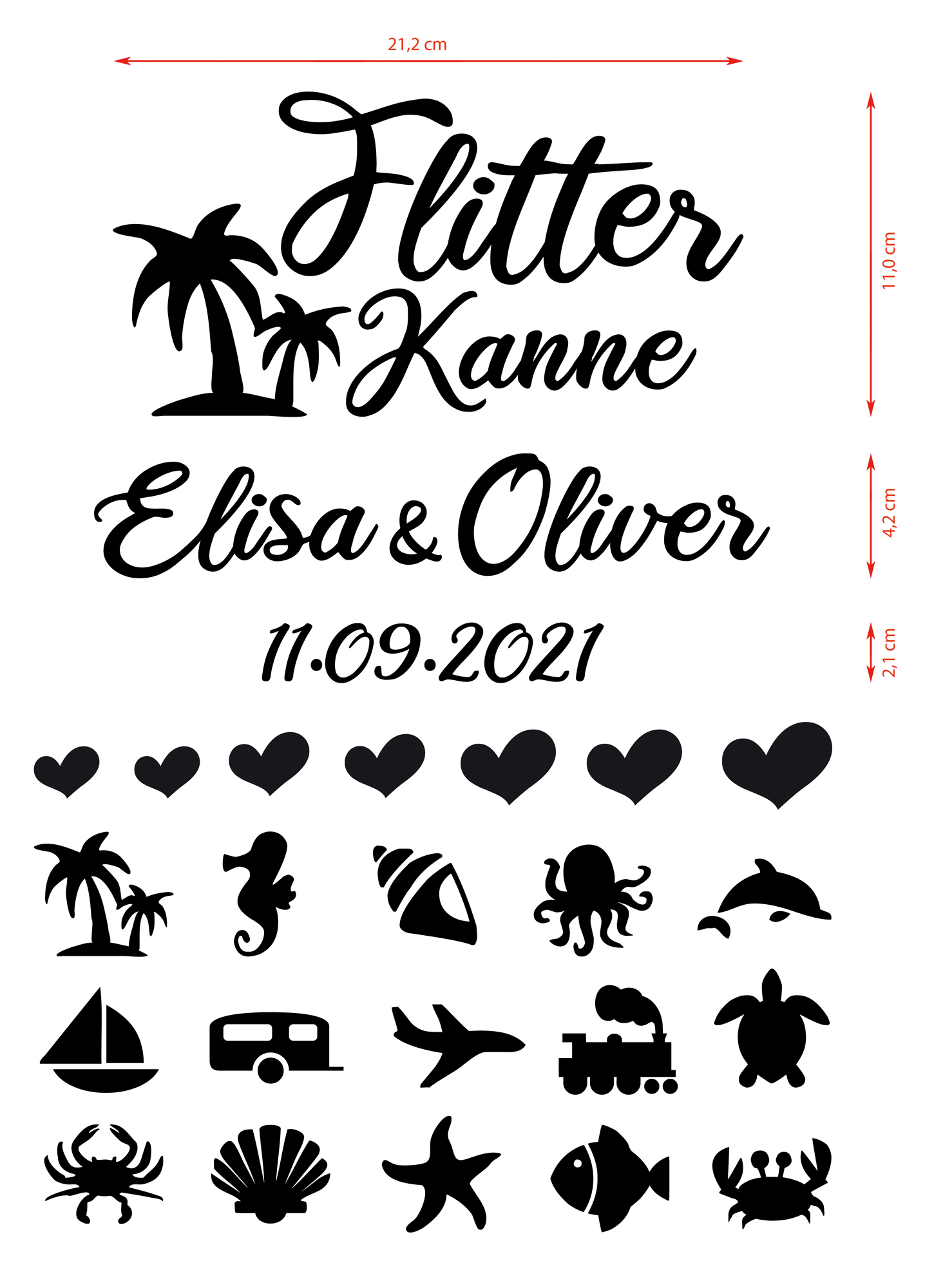 Aufkleber-Set "Flitterkanne" - 25-tlg., personalisiert in 5 Farben