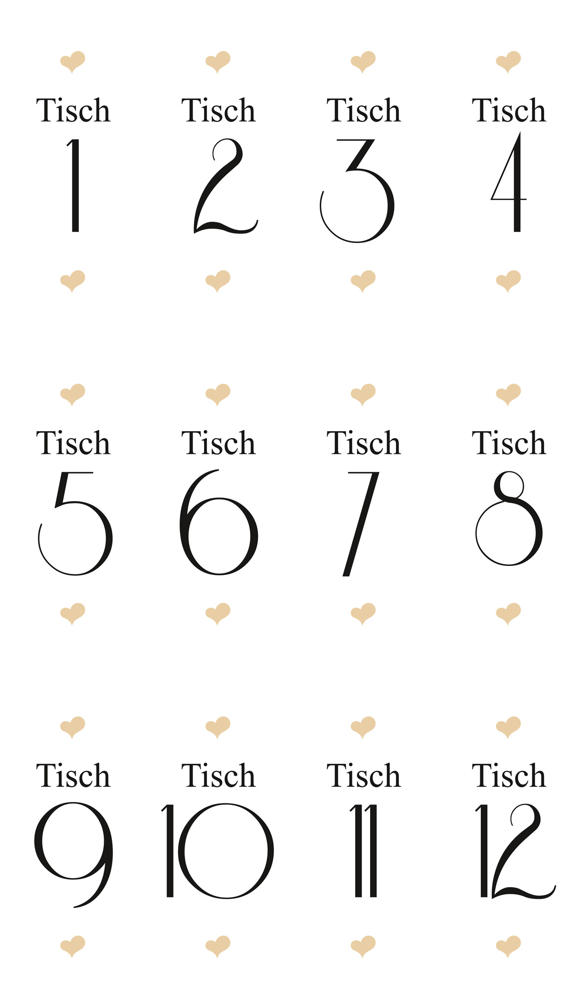 Tischnummer "Herz" Glasdeko (Nr. 1-12)