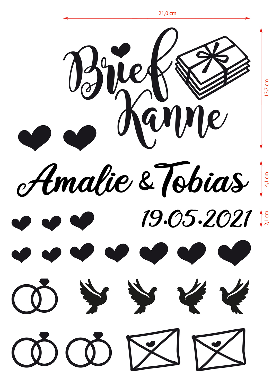 Aufkleber-Set "Briefkanne" - 24-tlg., personalisiert in 5 Farben