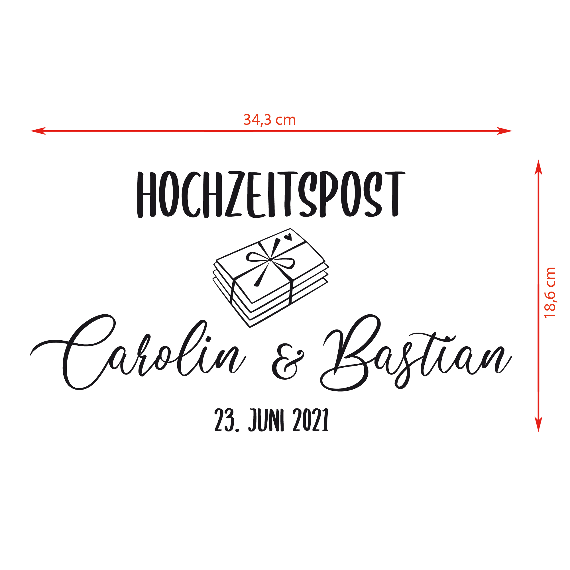Aufkleber "Hochzeitspost" Carolin - personalisiert in 5 Farben