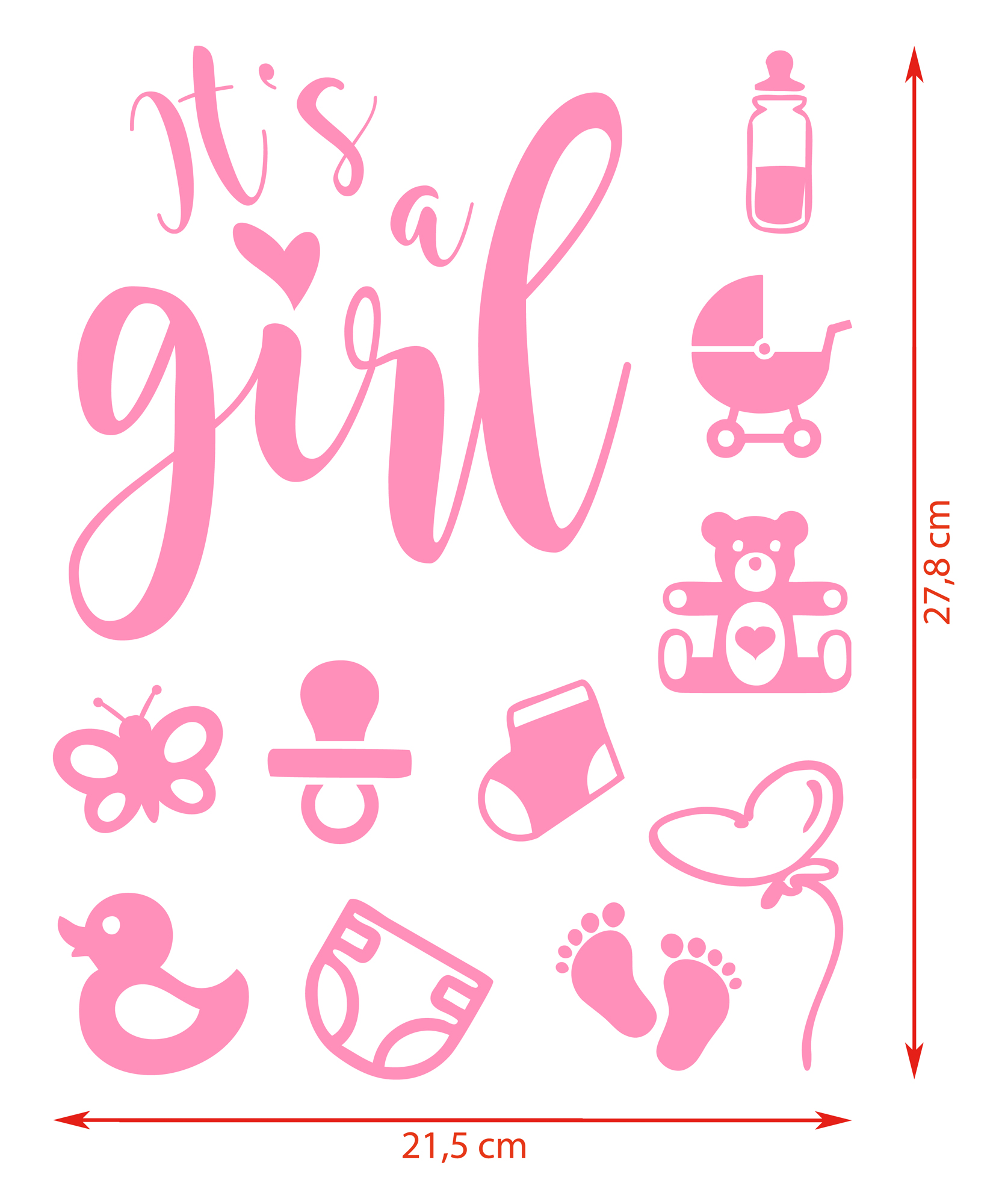 Baby-Aufkleber "It's a girl" in 3 Farben