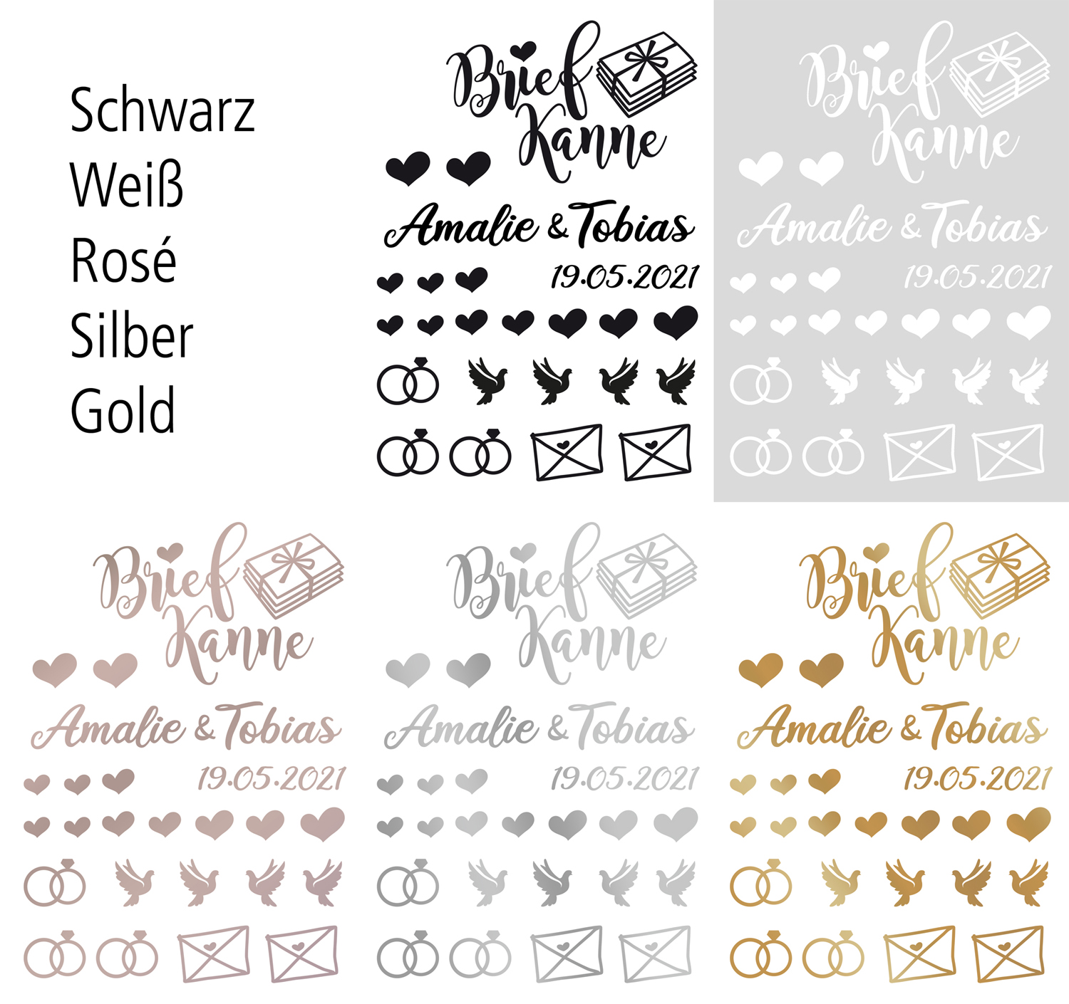 Aufkleber-Set "Briefkanne" - 24-tlg., personalisiert in 5 Farben
