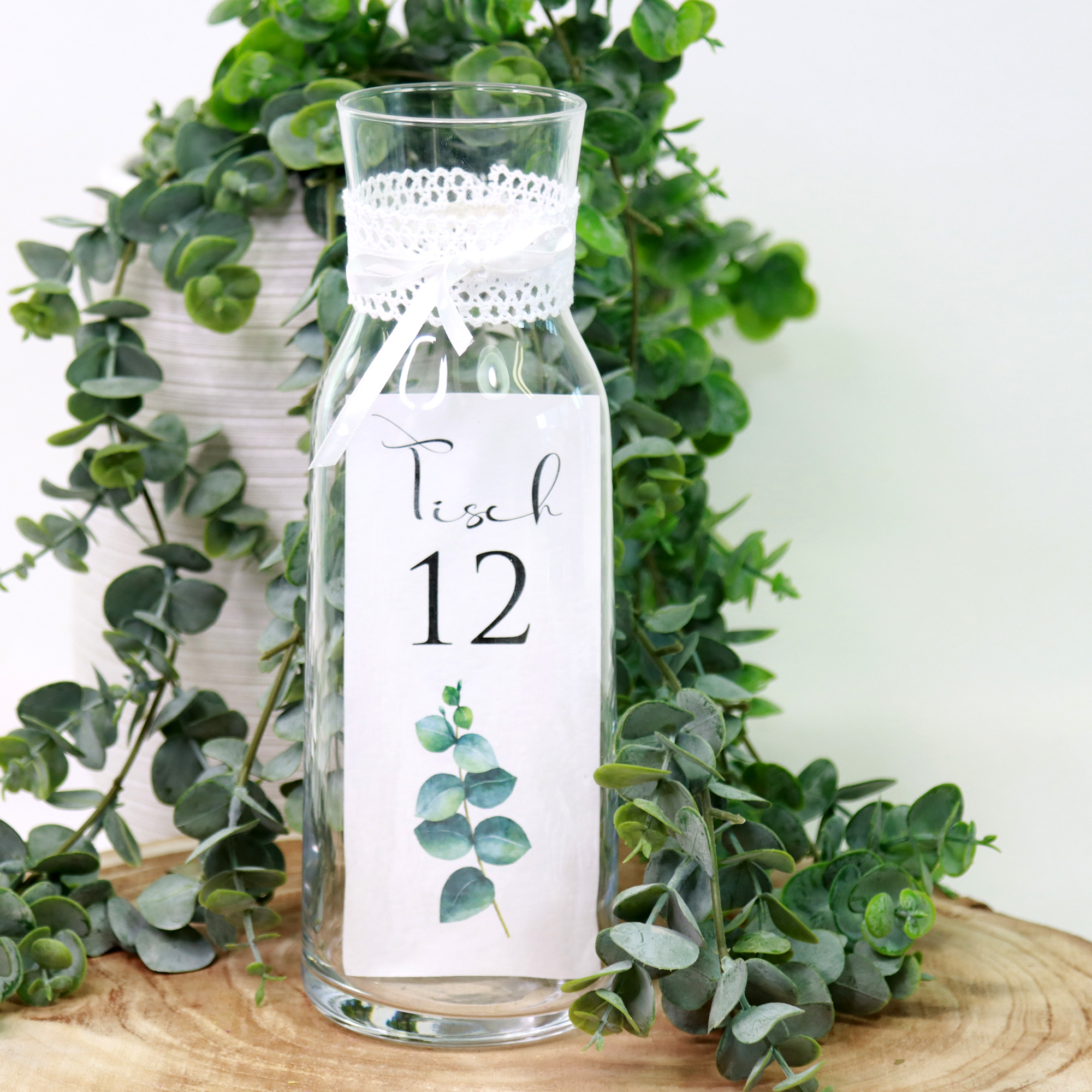 Tischnummer "Eukalyptus" Glasdeko (Nr. 1-12)