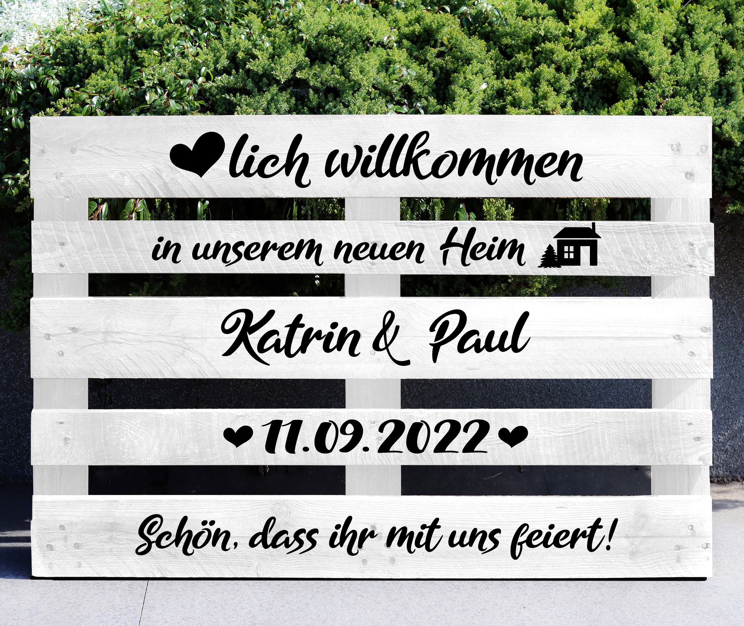 Palettenaufkleber "in unserem neuen Heim"