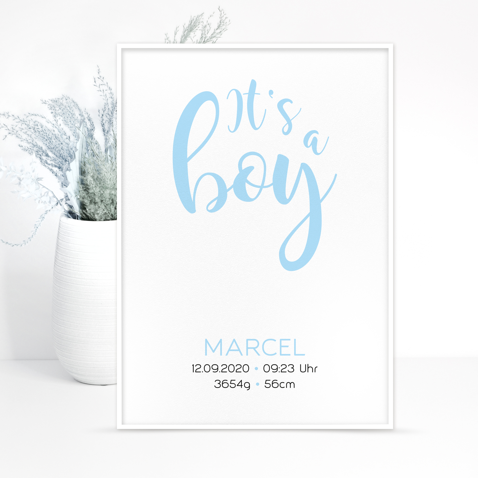 Geburtsposter "It's a boy" - Hand- u. Fußabdruck, personalisiert in 2 Größen