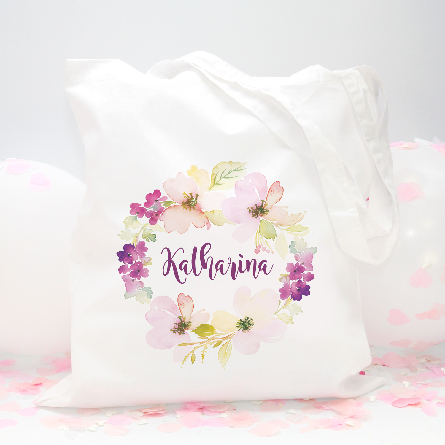 Stofftasche "Weiß" Flower (38x42cm) - personalisiert