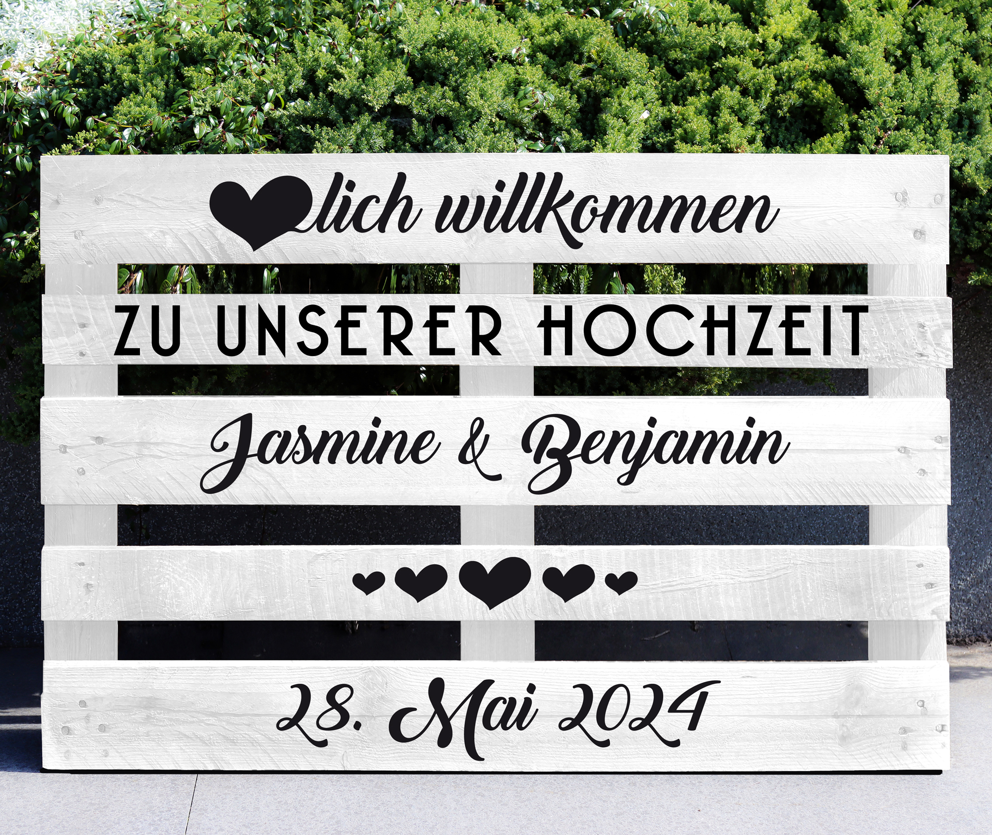 Palettenaufkleber "Hochzeit mit Herzen"