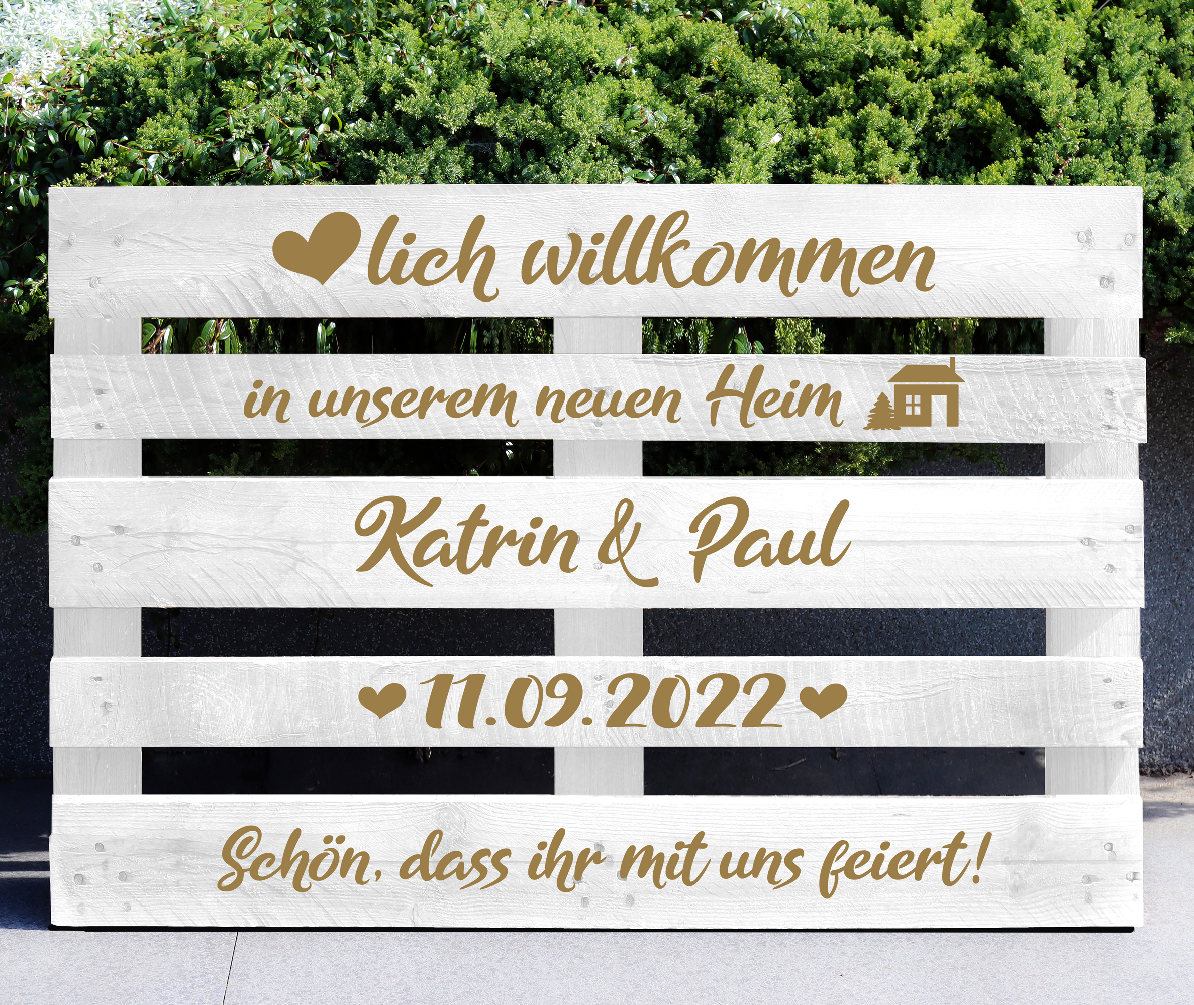 Palettenaufkleber "in unserem neuen Heim"