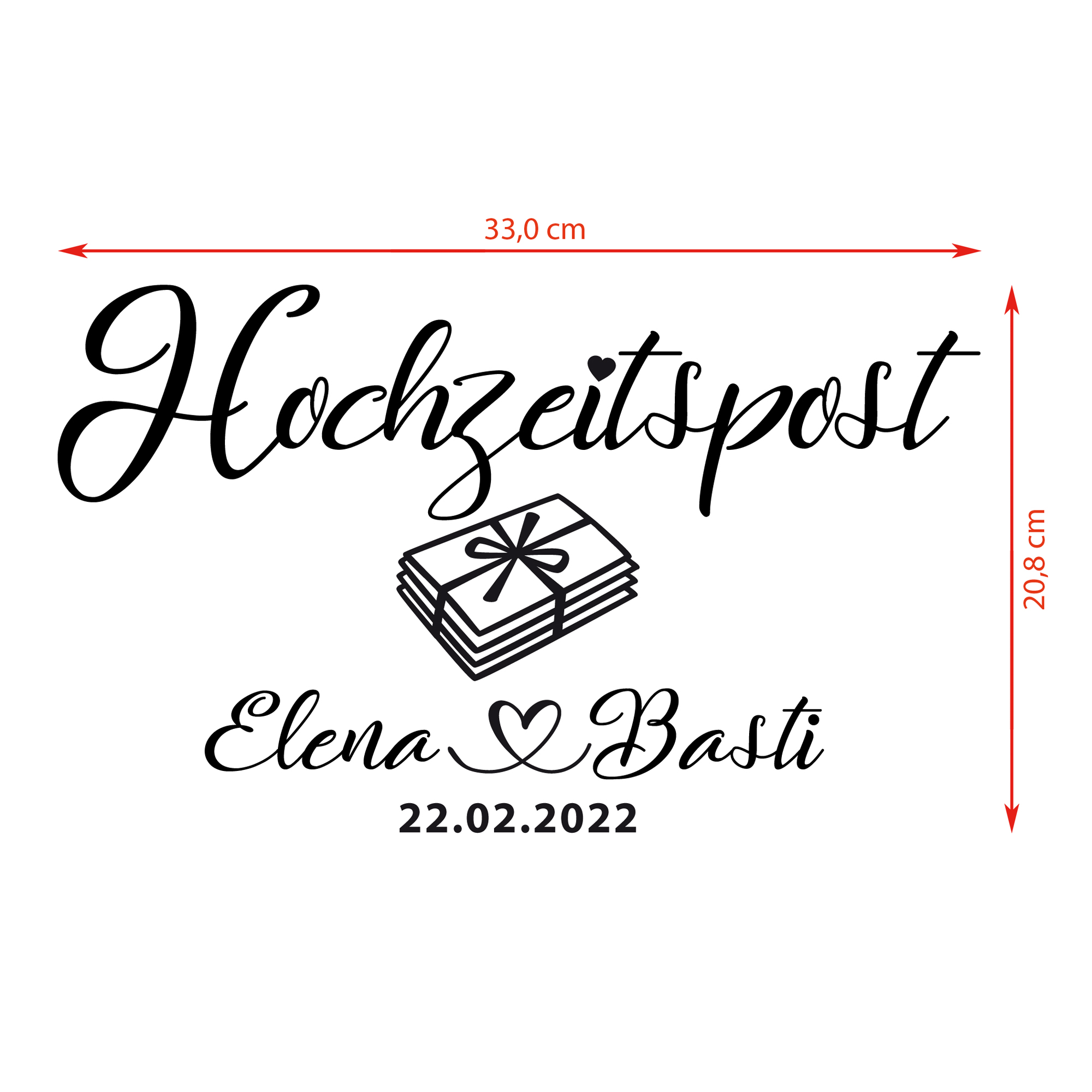 Aufkleber "Hochzeitspost" Elena - personalisiert in 5 Farben